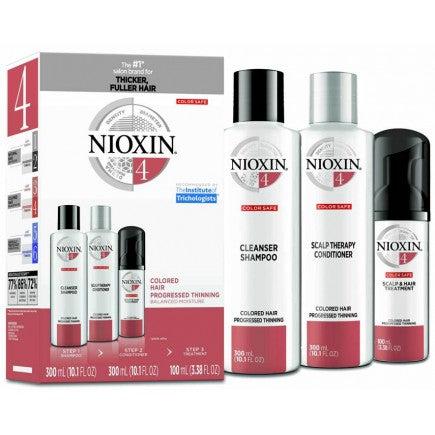 Nioxin System Kit 4 Cleanser 10.1oz, Scalp Therapy 5.07oz, Scalp Treatment 3.38oz-The Warehouse Salon